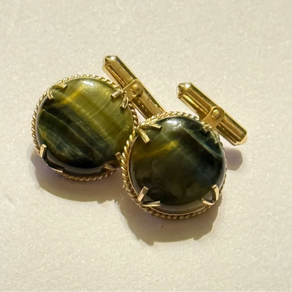 Vintage Destino 1/20 12K GF Marble dark Green Cufflinks